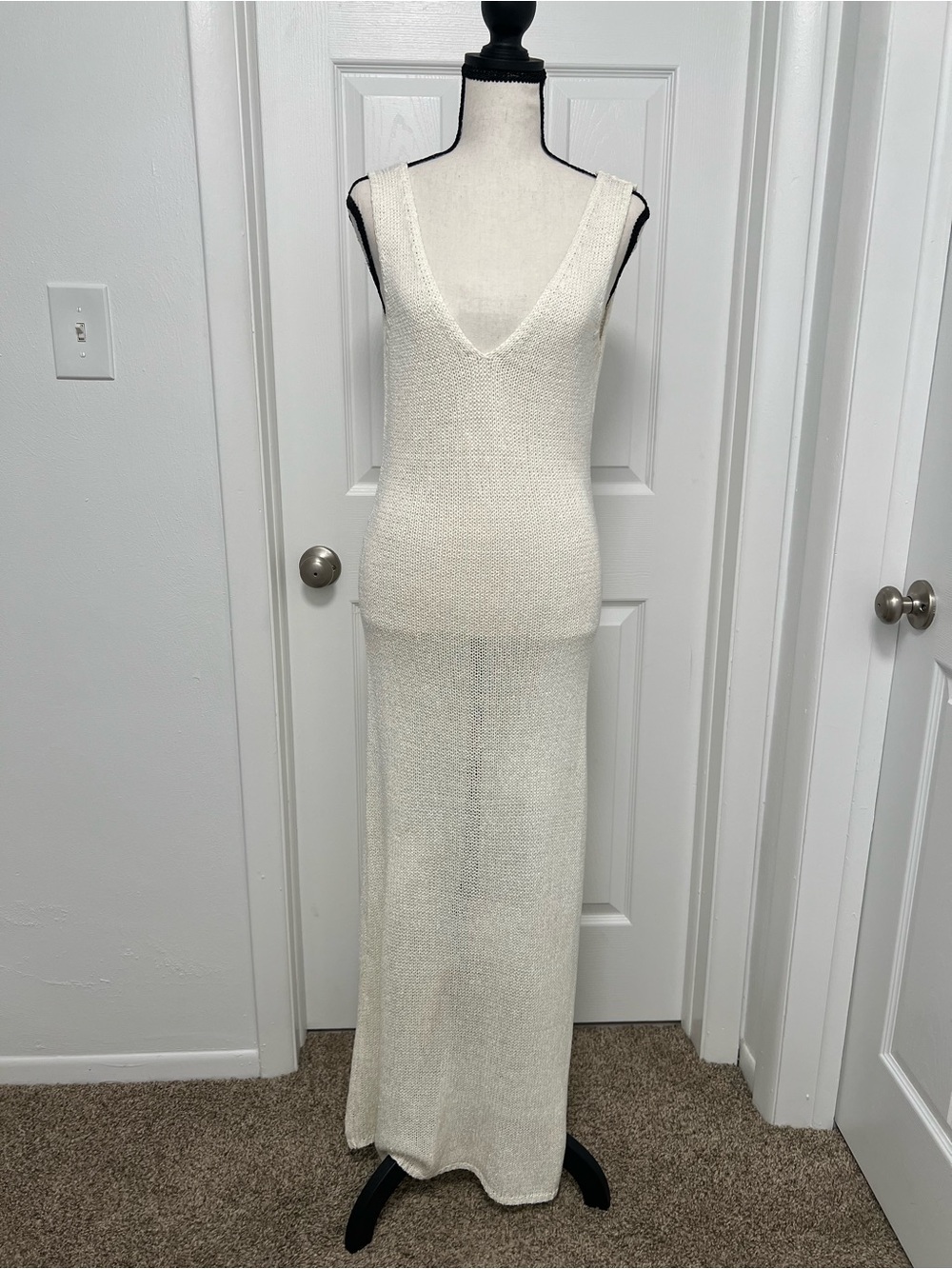 ASOS Edition Ivory Knit Maxi Dress Open Back Sleeveless Size US 8 NWT - Picture 3 of 14